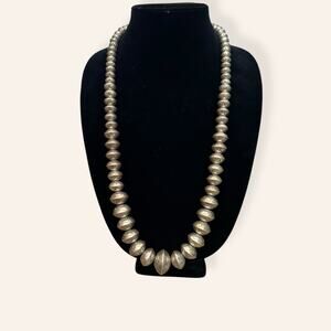 Squash Blossoms Graduated Handmade Navajo Silver Pearl Necklace